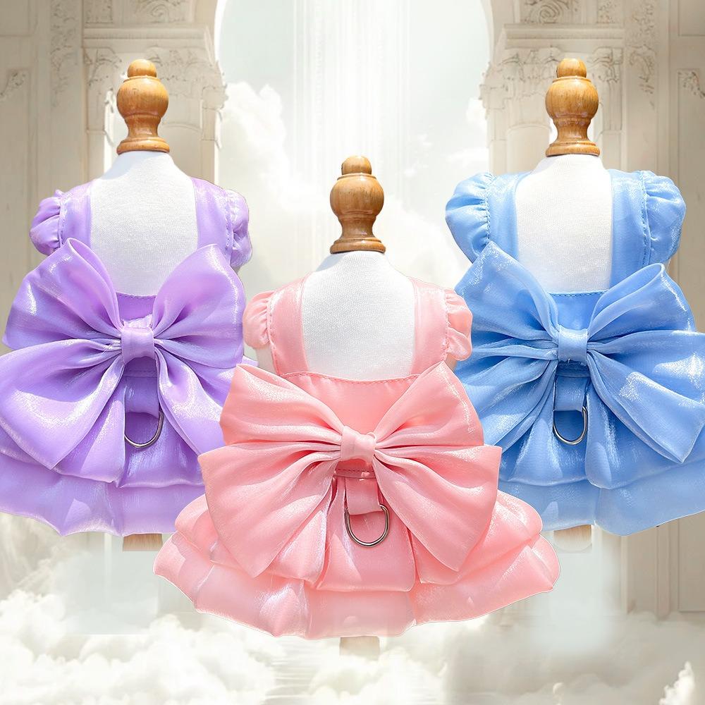 Breathable Puppy Princess Dress Bow Design Cat Dog Vest For Chihuahua Pomeranian Teddy