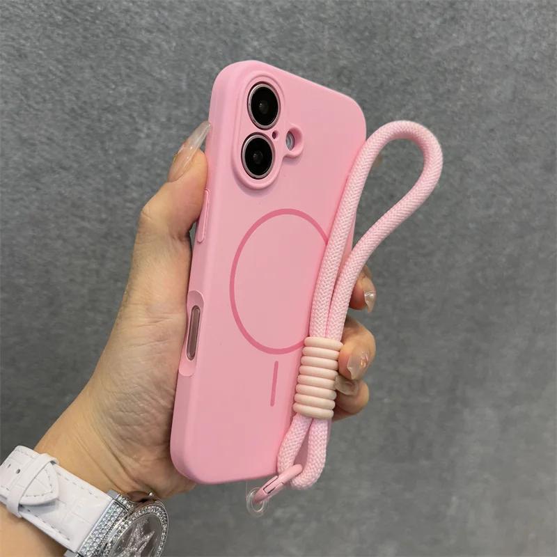 Оригинальный чехол Candy из жидкого силикона с MagSafe для iPhone 17 16 15 14 13 12 Pro Max, мягкий, противоударный, с магнитной ремешком-шнурком