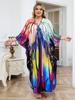 EDOLYNSA Plus Size Multicolor Printed Kaftan Dress For Women Outfit Boho Vacation V-neck Split Robe Summer Beachwear Swimsuit Cover Up Q1588