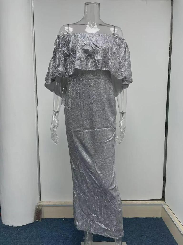 2024 One-Shoulder Ruffled Chest Wrap Evening Dress with Sparkling Hip Slit