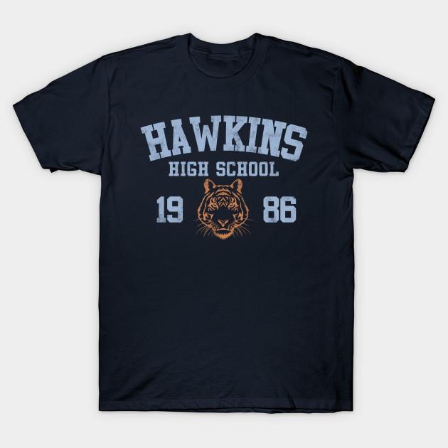 Men Black Print T-shirt Stranger Things 5 Hawkins High School Tigers M10186 No-Cut Transfer Paper Print Cotton Tshirt