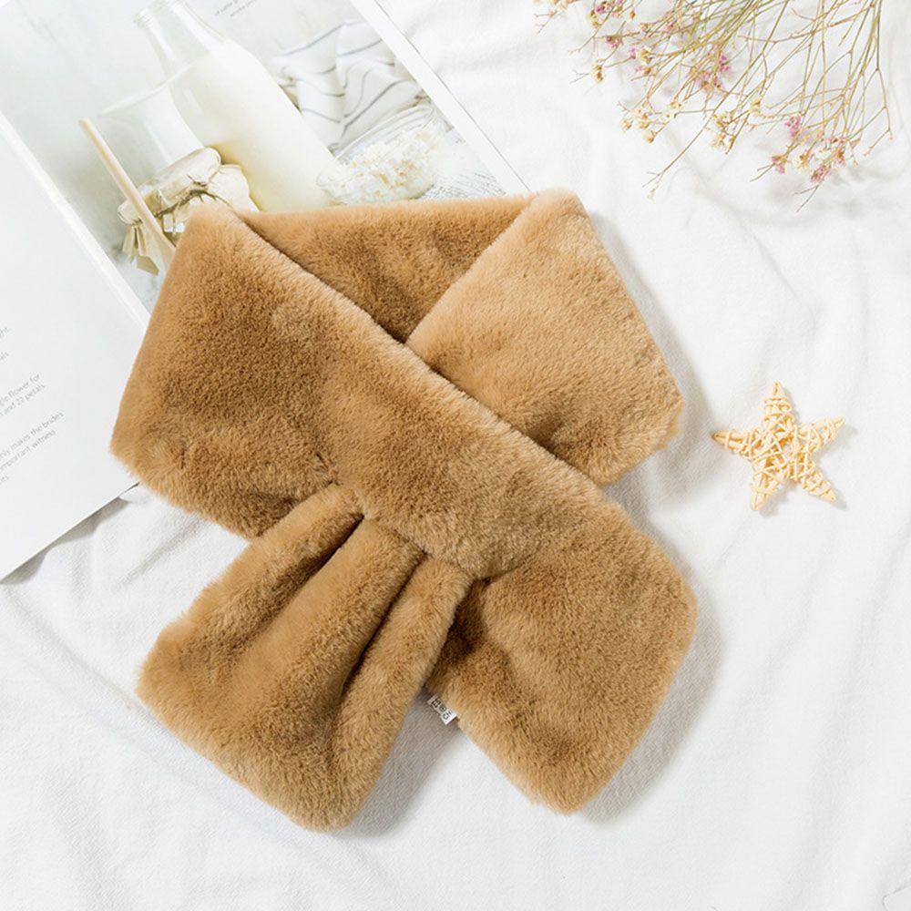 Elegant Winter Warm Faux Rabbit Fur Plush Neckerchief Wrap Neck Warmer Solid Color Cross Scarf