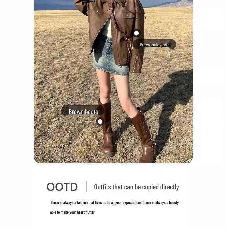 Женская коричневая мотоциклетная куртка из искусственной ПУ кожи в стиле ретро для весны и осени