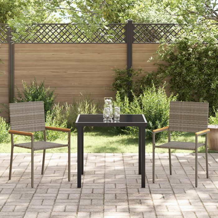VidaXL Ensemble de repas de jardin 3 pièces Gris Poly Rattan 3379709