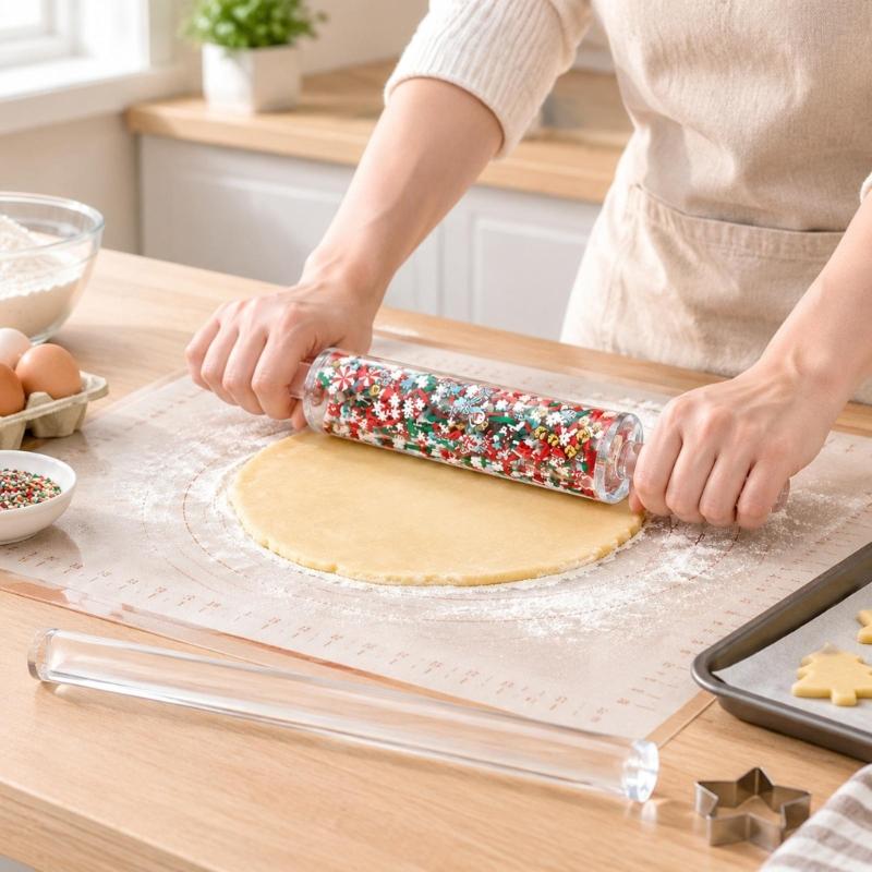 Акриловая скалка для пиццы, теста, выпечки, печенья, пельменей, ролик на рождественскую тематику, простой в использовании кухонный гаджет