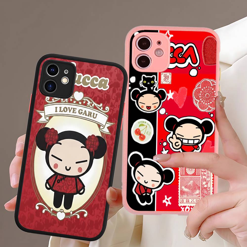 Популярная Анимация P-Pucca Для IPhone 15 16 Pro Max 11 12 13 14 XS XR X Plus 16E Матовый Полупрозрачный Чехол для Телефона