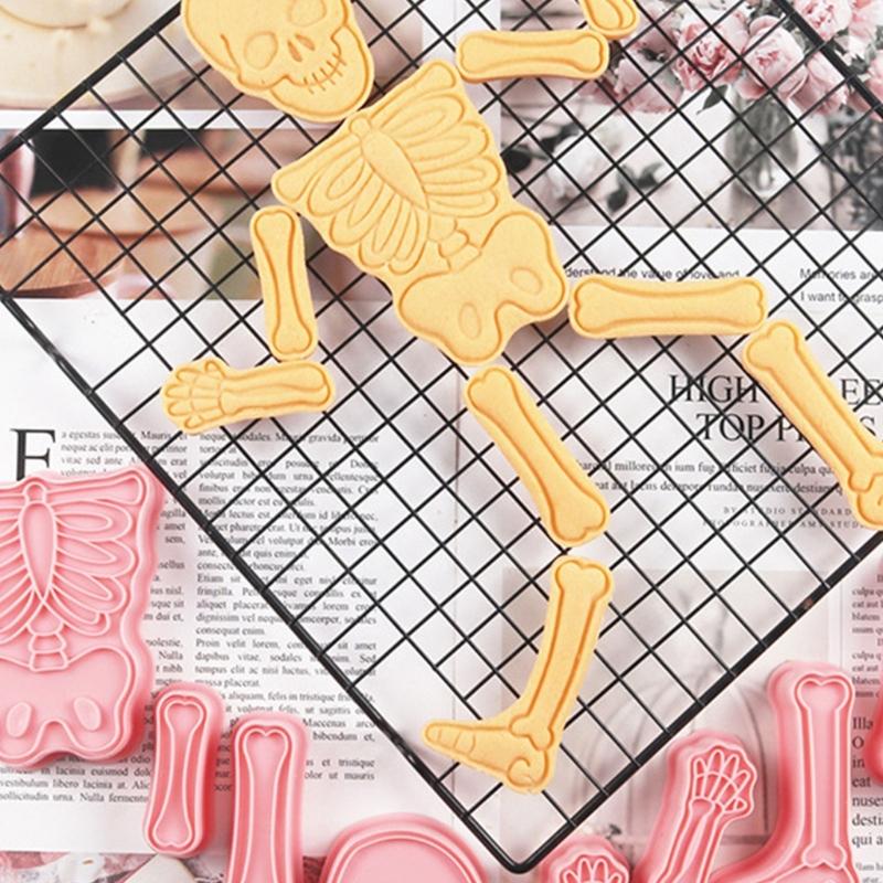 2Set Cookie Stamps Halloween Skeleton Biscuits Molds Fondant Biscuits Pastry Cookie Cutters Baking Decoration Supplies