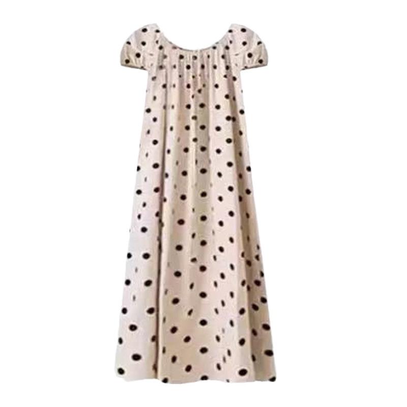 2024 Chic French Maternity Polka Dot Midi Dress with Puff Sleeves