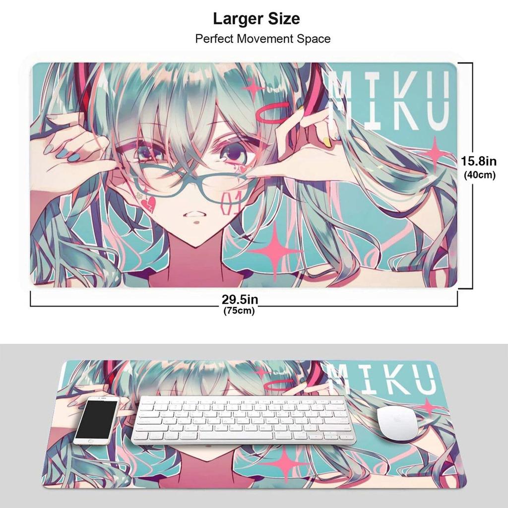 Коврик для мыши Keviners Rem Ram Коврик для мыши Gaming Anime Водонепроницаемый 40 X 75 X Противоскользящий Размер 0,3 см (Мику Хацунэ)