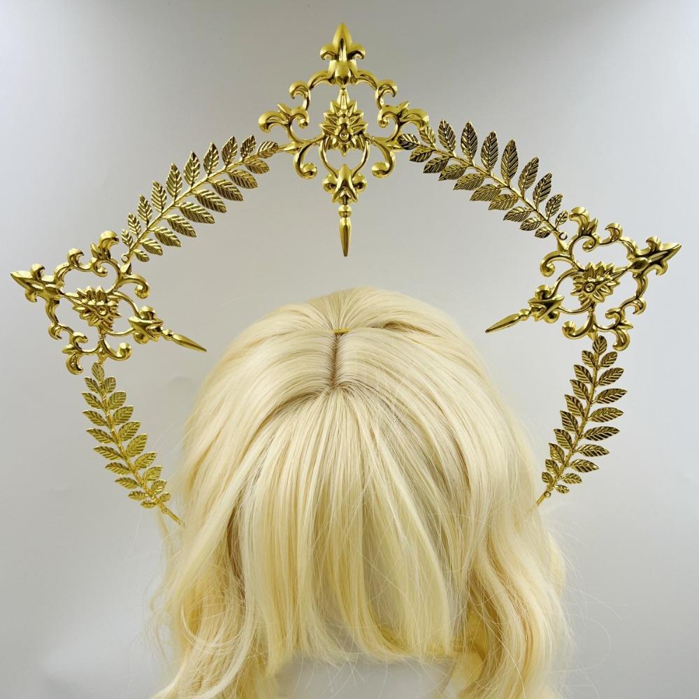 Vintage Sun Goddess Crown Gold Plated Tiara Headpiece Baroque Tiara Headband Stage Performance