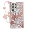 Samsung S25 Ultra Mobile Phone Case Laser Texture Flower and Grass Lens Film S24FE Bracelet A56 Electroplated Hard Shell