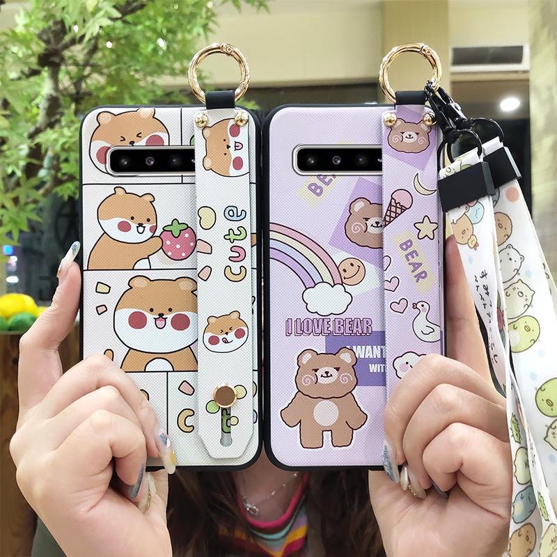 Lanyard Dirt-resistant Phone Case For Samsung Galaxy S10 5G/SM-G977N Soft Case Waterproof Wristband Anti-dust Cartoon