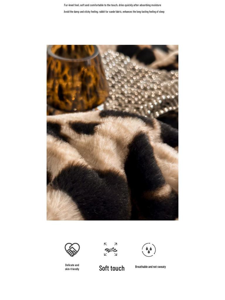 Premium Leopard Print Velvet Fleece 4-Piece Set: Winter Stain-Resistant, Double-Sided Coral Fleece, Warm Duvet Cover Bed