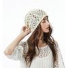 Dww-Women's fine cotton beanie (beige), hand-knitted summer flower skull beanie