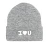 White "I Love U" Print Knit Hat Beanie, Man Cap Soft Cozy Solid Gorro Knit Cap Beanie