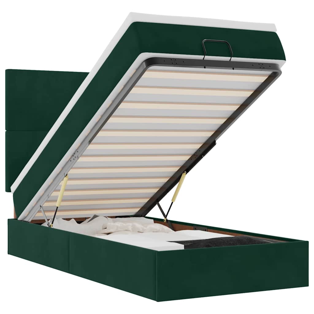Ottoman Bed with Mattress Dark Green 80x200 cm Velvet