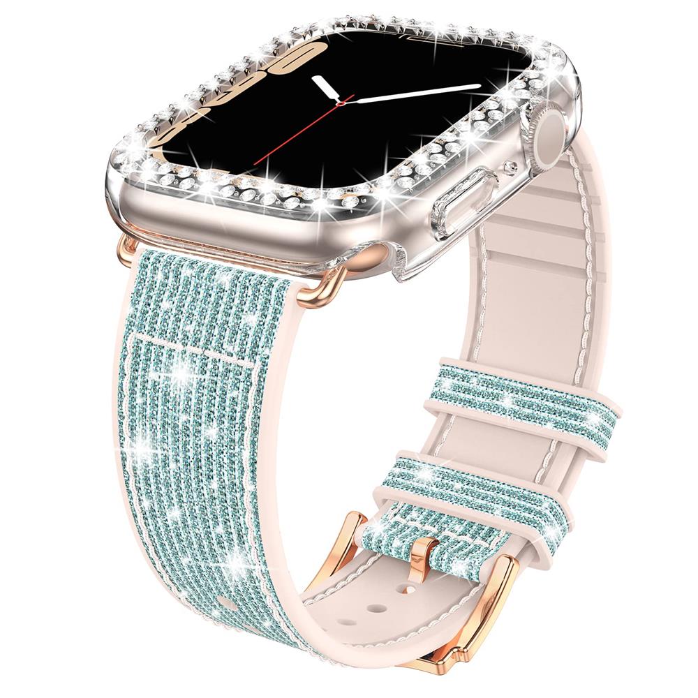 Case+silicone Leather Strap For Apple Watch Band 41mm 45mm 40mm 44mm 38mm 42mm 44 Bling Bracelet iWatch Serie 3 4 5 6 Se 7 Strap