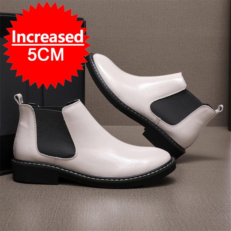 Men Snakeskin Pattern Boots Elevator Shoes Height Boots Man Increase Insole 5CM Slip-On Leather Ankle Boot Chelsea Boots