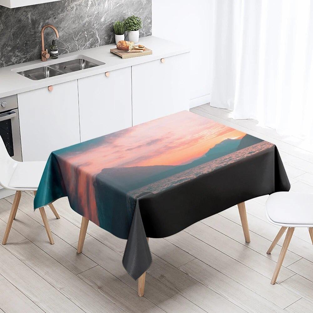 Natural Scenery Tablecloth Sunset  Anti-fouling Waterproof Rectangular Kitchen Dining Table Home Decoration