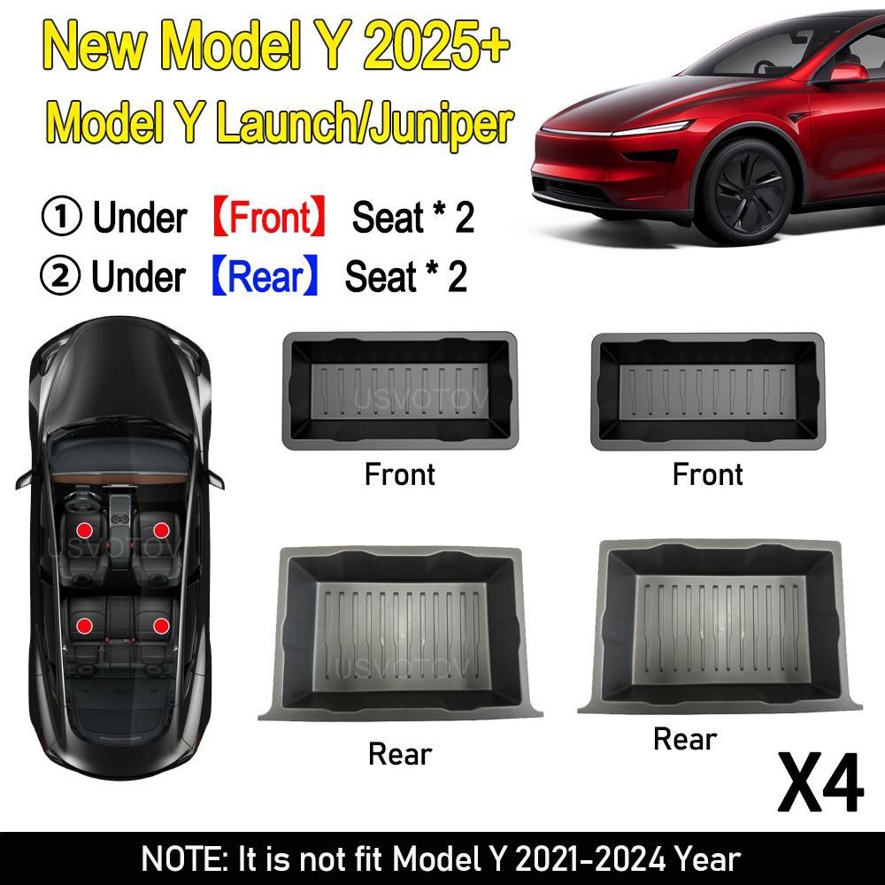 Ящик-органайзер под сиденье с выдвижным ящиком для Tesla New Model Y 2025 Launch, органайзер в центральную консоль Juniper, аксессуары, передний лоток, мусорное ведро