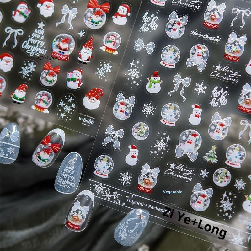 Милые наклейки для нейл-арта с принтом Санта-Клауса, рождественской елки, снеговика, снежинки и банта - Сладкие маникюрные наклейки для декора ногтей, подарок