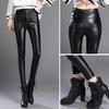 Осенне-зимние женские кожаные брюки, эластичные блестящие брюки, тонкие женские кожаные брюки-карандаш, женские брюки, женская одежда
