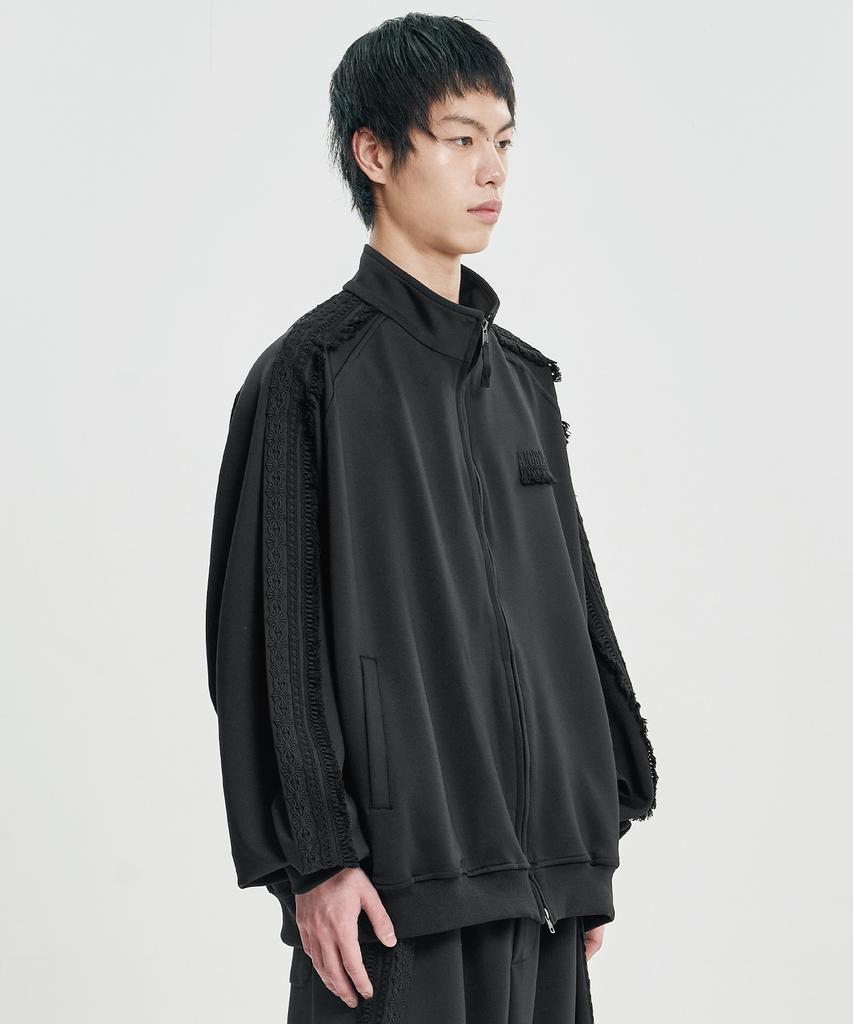 AJOBYAJO [Set] Multi Lace Trim Raglan Track Set-Up [Black]