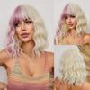 Short BOB Curly Wavy White Blonde with Pink Synthetic Hair Wigs Women Darty Wigs Daily Cosplay Wig Heat Resistant Fiber Wigs