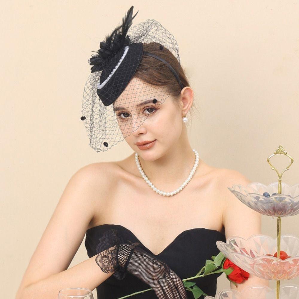 Pearl Vintage Fascinator Hat Exquisite Masquerade Hair Band Retro Bride Headdress Photography