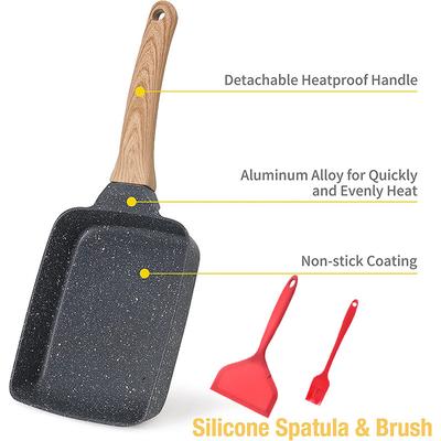 Сковорода тамагояки с антипригарным покрытием, японская сковорода для омлета, прямоугольная сковорода для яичных рулетов со съемной ручкой, предотвращающей ожоги, для всех видов плит