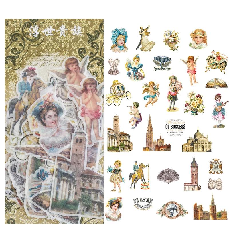 60pcs Vintage Stickers Decor Journaling Stationery Washi Paper Retro Flowers Leaves Plants Deco Stickers