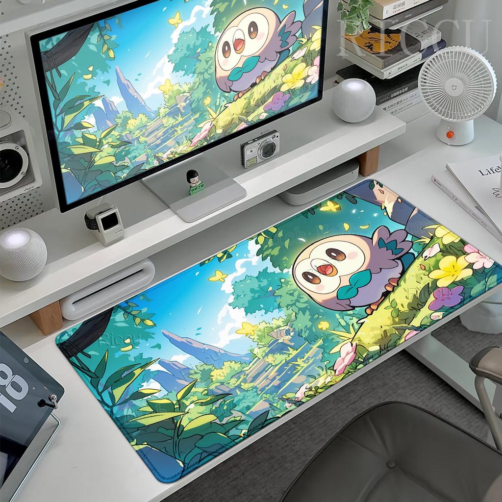 Mouse Pads Extended Gamer Anime P-Pokemon Rowlet Desk Mats Laptop Office Cabinet LockEdge Gaming Accessories Keyboard Rubber Mat