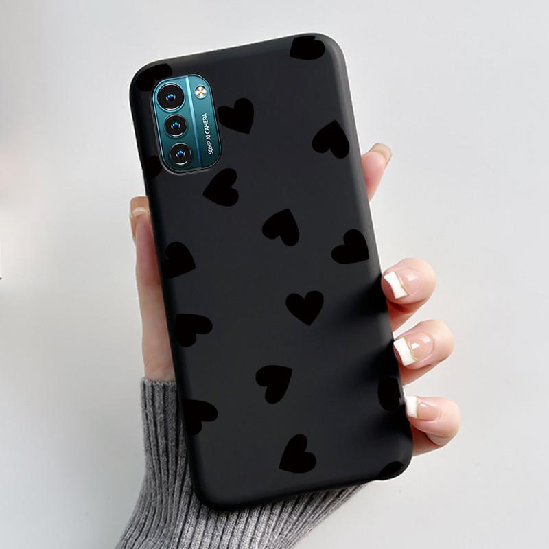 Чехол для Nokia G21 G11 Plus Милый Мультяшный Кролик с Сердечком Черный Мягкий Чехол из ТПУ Силикона Для NokiaG21 G 11 G11Plus Бампер Чехол для Телефона