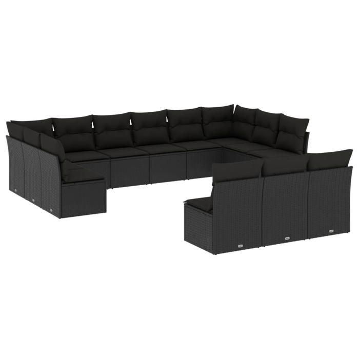 VidaXL Salon de Jardin avec Coussins 14 pcs, Canapés de Patio, Ensemble de Meubles, Mobilier de Terrasse Extérieur, Noir 3223935