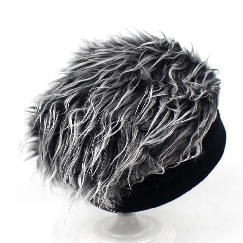 Natural Novelty Knit Fake Hair Hat Windproof Decorative Hat Beanie Wig Hat Fun Short Hair Caps