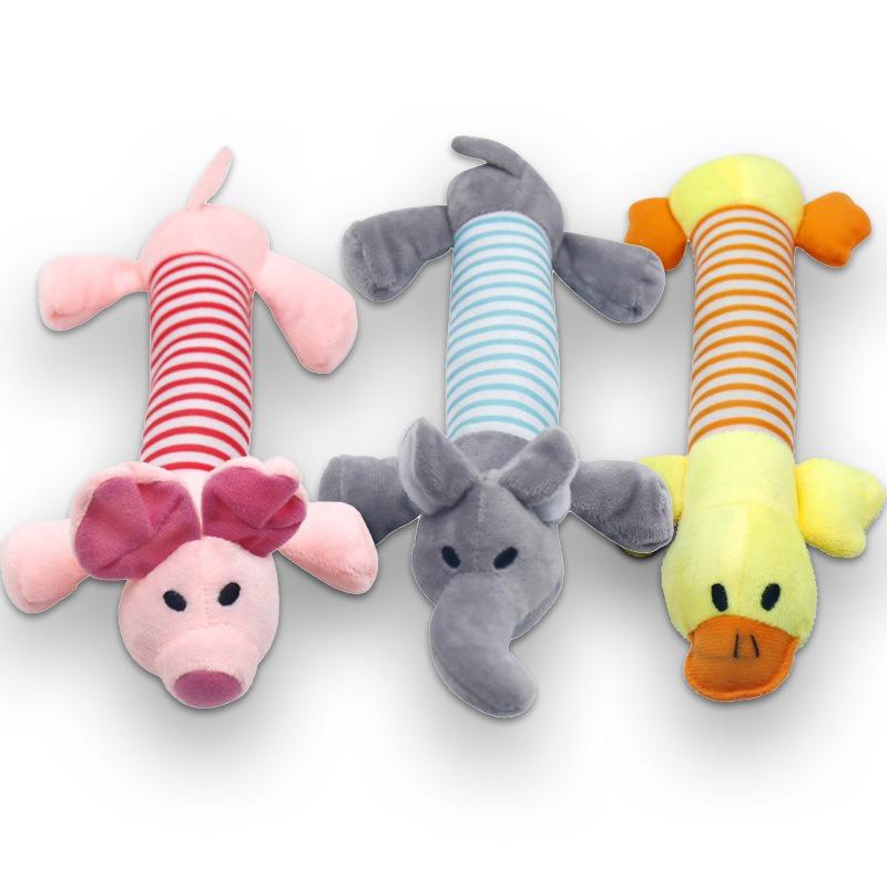 Blue Striped Elephant Plush Dog Toy, Squeaky Stuffed Animal Chew Toy for Small Medium Dogs, Interactive Pet Play Gift