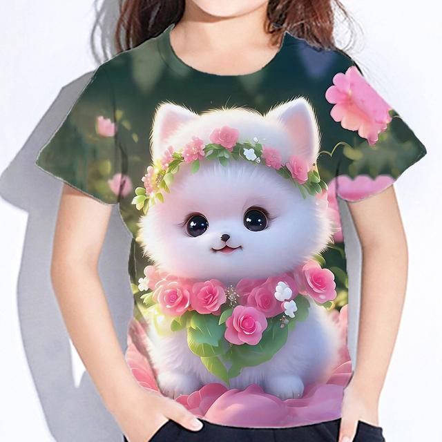 Cute Furry T-shirts Girl 3d Print Animals Kids Tops Autumn Korean Children's Clothing Child Tee Shirt  Fashion 23 Style