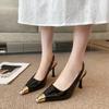 G8727-1 Baotou High Heels Women's 2025 Summer New Metal Square Head Thin Heel Black Sandals Imperial Sister Single Shoes