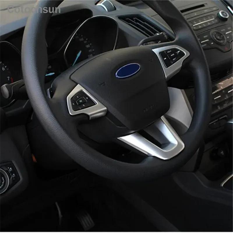 Cotochsun 3pcs/set Car-styling ABS Chrome Steering Wheel Cover Decoration sticker case For Focus 3 KUGA Ecosport (2016-2017)