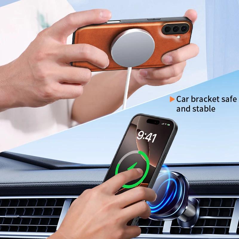 Для Samsung S25 Ultra Plus Магнитный чехол-подставка из кожи Magsafe для Galaxy S25+ S24 S22 S23 Ultra Matte Cover Shell