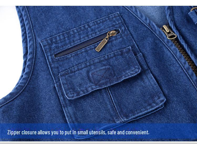 Мужской джинсовый жилет для рыбалки с V-образным вырезом и несколькими карманами