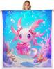 Cute Pink Axolotl Blanket Soft Fleece Throw Cherry Blossom Design Fantasy Art Kids Room Decor