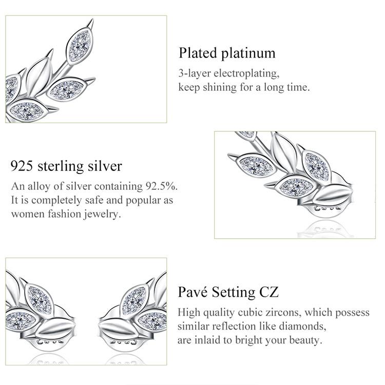 BAMOER геометрические серьги-гвоздики с блестящими ушами пшеницы для женщин, серьги из стерлингового серебра 925 пробы, ювелирные изделия