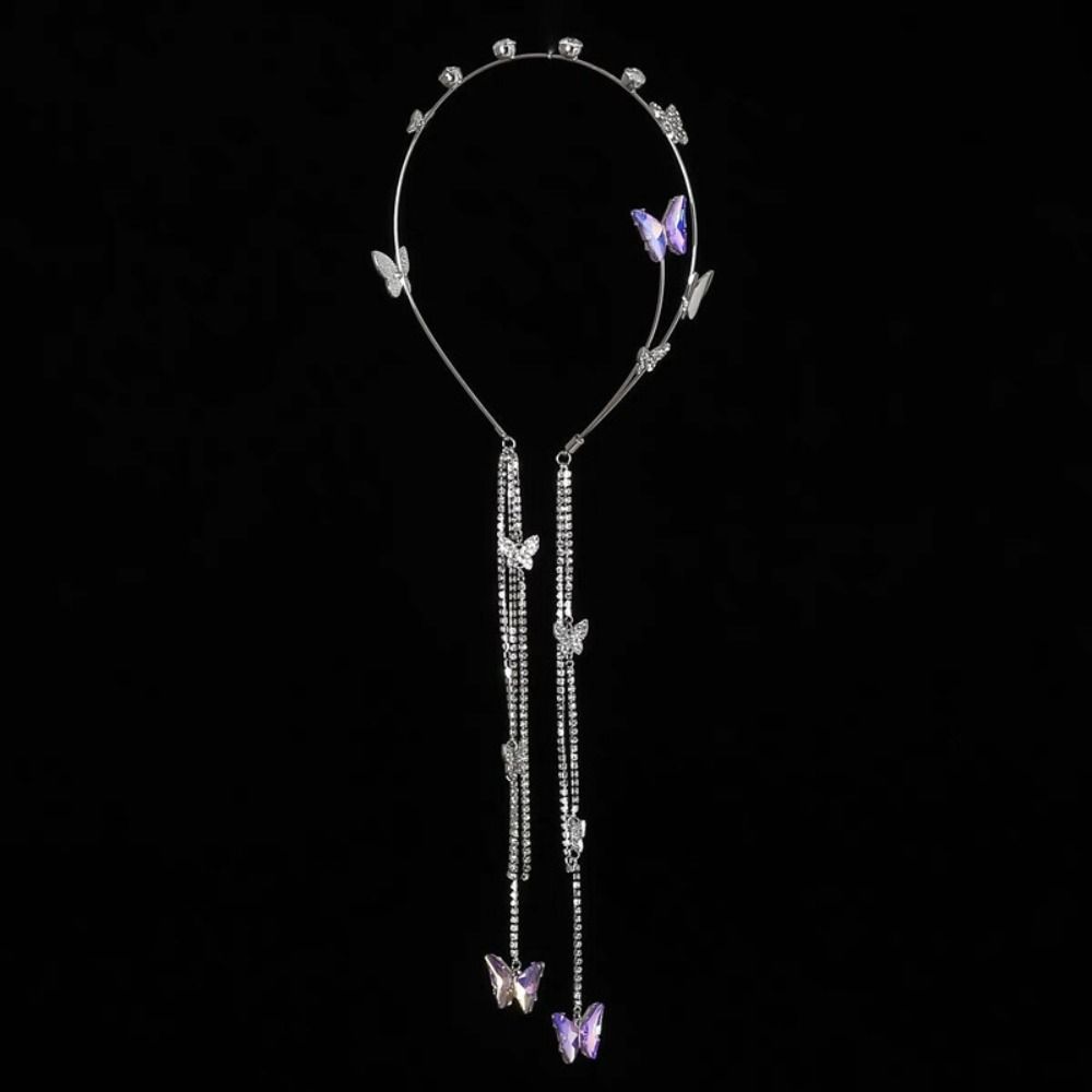 Rhinestone Tassel Pearl Hair Hoop Woman Tiara Butterfly Headband Headband Headdress