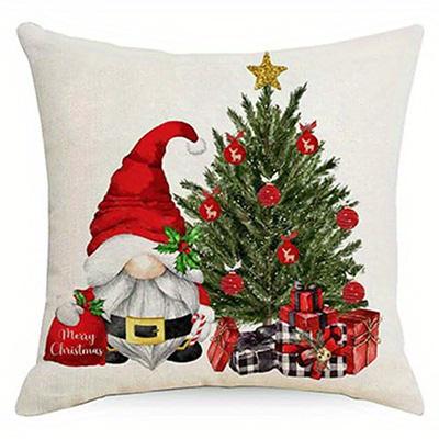 Home Decor Gnomes With Christmas Trees And Gifts Decor Pattern Cushion Cover Suitable For Sofa Bedroom Car Pillow Cover