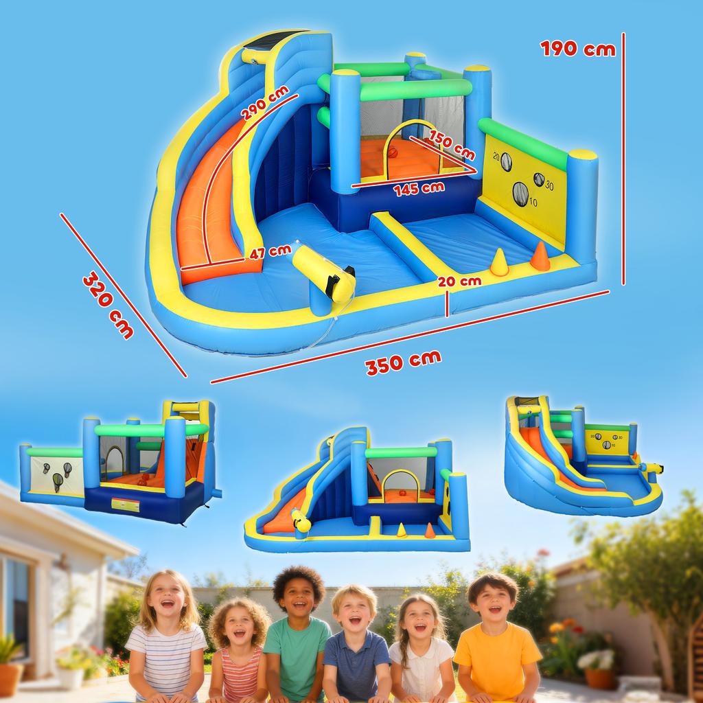 Inflatable Castle, 8-in-1, Blower, Water Park, Slide, Trampoline, Ball Pit, Multicolored