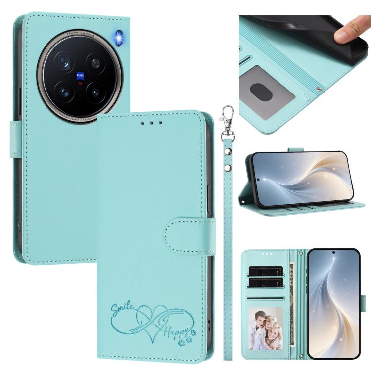 Happy Heart Pattern Magnetic Closure Vegan Leather Phone Case With Wrist Strap For vivo X200 FE
