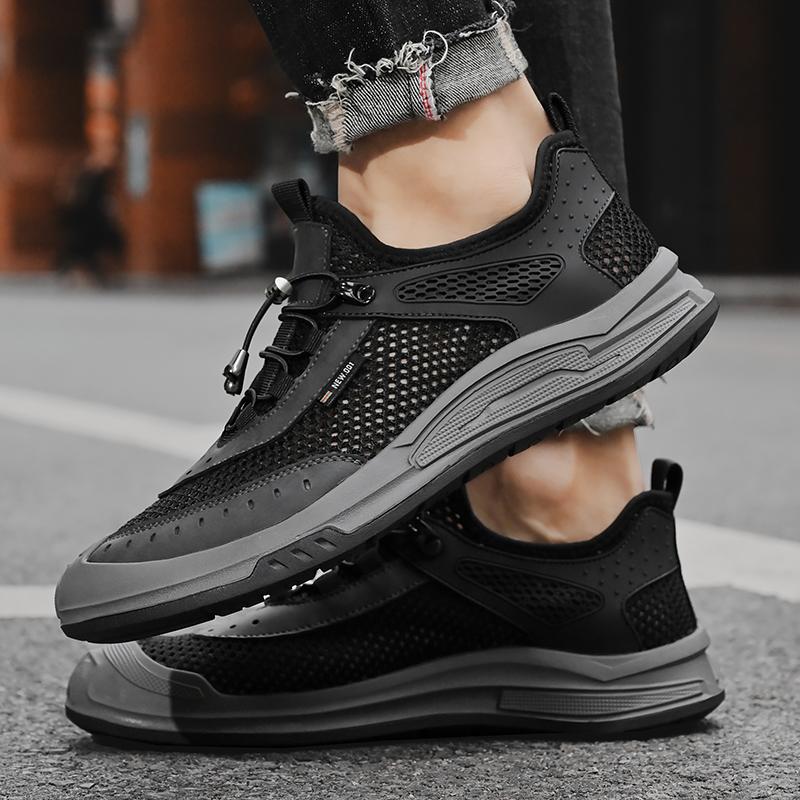 Fashion Soft Sole Flats Men's Casual Versatile Outdoor Shoes Wear Resistant Running Mesh Shoes New Hollow Breathable Sports Trendy Shoes