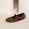 Large size retro round head hair leopard print one-word buckle with Mary Jane single shoes spring and autumn new flat shoes grandma shoes