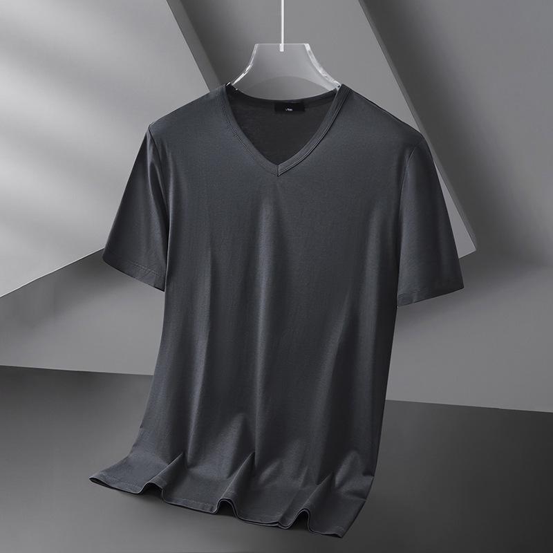 Мужская быстросохнущая черная футболка из модала Ice Silk с V-образным вырезом и короткими рукавами